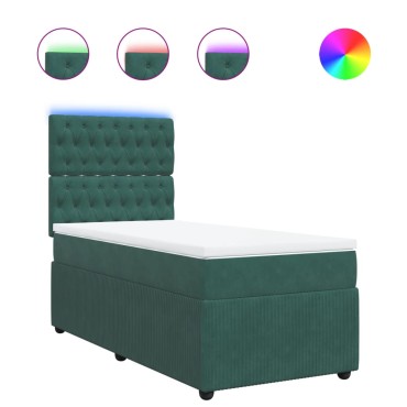 vidaXL Κρεβάτι Boxspring με Στρώμα Σκούρο Πράσινο 90x190 εκ. Βελούδινο