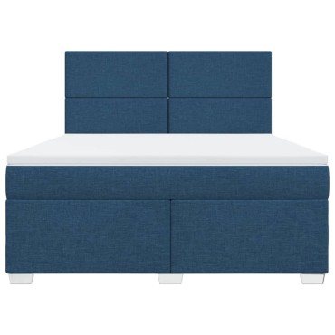 vidaXL Κρεβάτι Boxspring με Στρώμα Μπλε 180x200 εκ. Υφασμάτινο