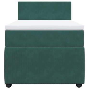 vidaXL Κρεβάτι Boxspring με Στρώμα Σκούρο Πράσινο 90x190 εκ. Βελούδινο