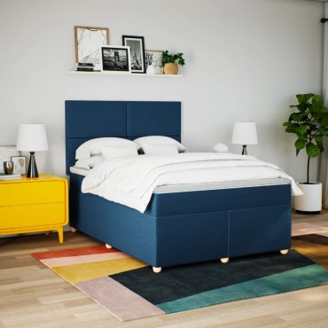 vidaXL Κρεβάτι Boxspring με Στρώμα Μπλε 140x200cm Υφασμάτινο 1 τεμ. - Διπλό