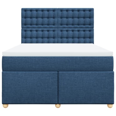 vidaXL Κρεβάτι Boxspring με Στρώμα Μπλε 140x200 εκ. Υφασμάτινο