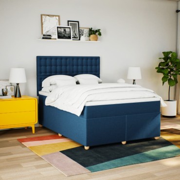 vidaXL Κρεβάτι Boxspring με Στρώμα Μπλε 140x200cm Υφασμάτινο 1 τεμ. - Διπλό