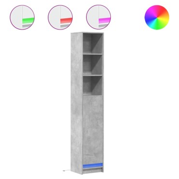 vidaXL Ντουλάπι με Φώτα LED Γκρι Σκυρ. 36x32,5x200cm Επεξ. Ξύλο 1 τεμ.