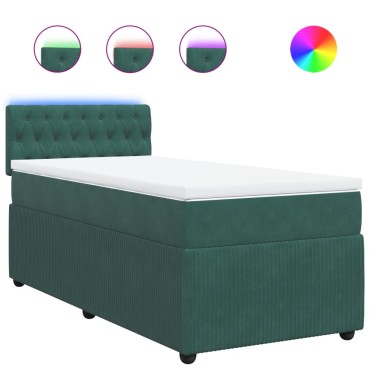 vidaXL Κρεβάτι Boxspring με Στρώμα Σκούρο Πράσινο 90x190cm Βελούδινο 1 τεμ. - Μονό