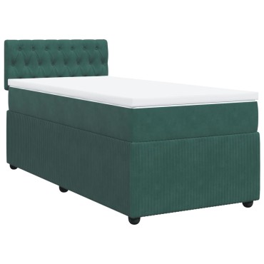 vidaXL Κρεβάτι Boxspring με Στρώμα Σκούρο Πράσινο 90x190cm Βελούδινο 1 τεμ. - Μονό