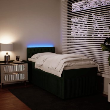 vidaXL Κρεβάτι Boxspring με Στρώμα Σκούρο Πράσινο 90x190cm Βελούδινο 1 τεμ. - Μονό