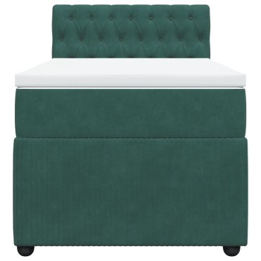 vidaXL Κρεβάτι Boxspring με Στρώμα Σκούρο Πράσινο 90x190cm Βελούδινο 1 τεμ. - Μονό