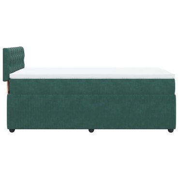 vidaXL Κρεβάτι Boxspring με Στρώμα Σκούρο Πράσινο 90x190cm Βελούδινο 1 τεμ. - Μονό