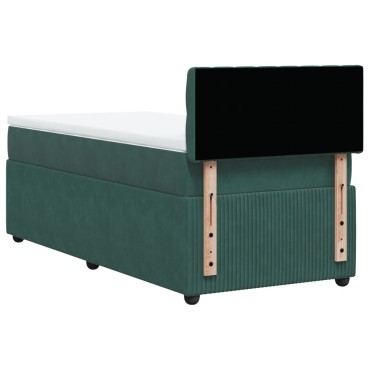 vidaXL Κρεβάτι Boxspring με Στρώμα Σκούρο Πράσινο 90x190cm Βελούδινο 1 τεμ. - Μονό
