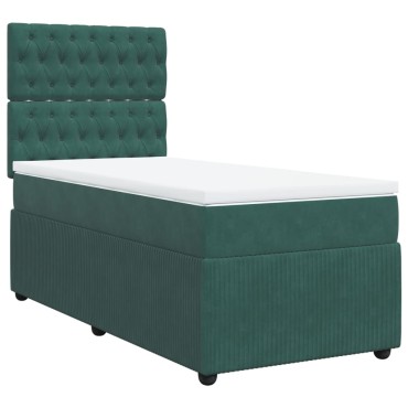 vidaXL Κρεβάτι Boxspring με Στρώμα Σκούρο Πράσινο 90x190cm Βελούδινο 1 τεμ. - Μονό