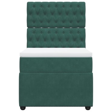vidaXL Κρεβάτι Boxspring με Στρώμα Σκούρο Πράσινο 90x190cm Βελούδινο 1 τεμ. - Μονό
