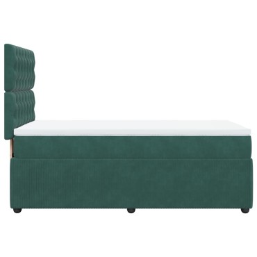 vidaXL Κρεβάτι Boxspring με Στρώμα Σκούρο Πράσινο 90x190cm Βελούδινο 1 τεμ. - Μονό