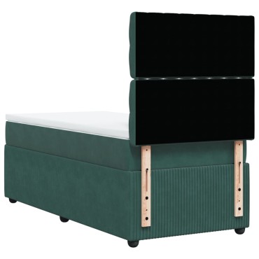 vidaXL Κρεβάτι Boxspring με Στρώμα Σκούρο Πράσινο 90x190cm Βελούδινο 1 τεμ. - Μονό
