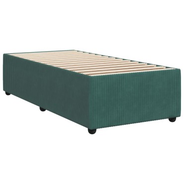vidaXL Κρεβάτι Boxspring με Στρώμα Σκούρο Πράσινο 90x190cm Βελούδινο 1 τεμ. - Μονό