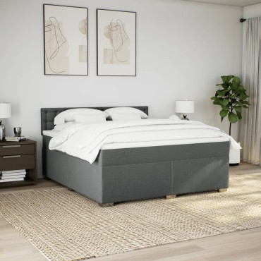 vidaXL Κρεβάτι Boxspring με Στρώμα Σκούρο Γκρι 180x200cm Υφασμάτιν 1 τεμ. - Διπλό