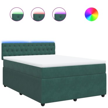vidaXL Κρεβάτι Boxspring με Στρώμα Σκούρο Πράσινο 140x200εκ. Βελούδινο