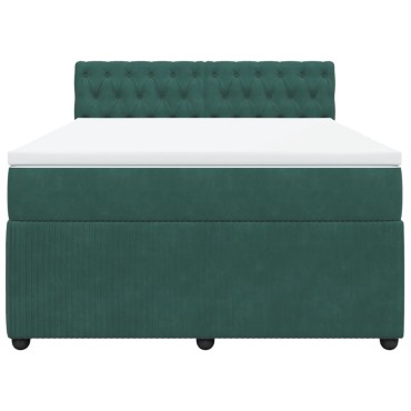 vidaXL Κρεβάτι Boxspring με Στρώμα Σκούρο Πράσινο 140x200εκ. Βελούδινο