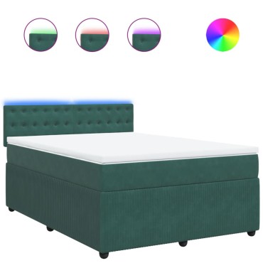 vidaXL Κρεβάτι Boxspring με Στρώμα Σκούρο Πράσινο 140x200εκ. Βελούδινο