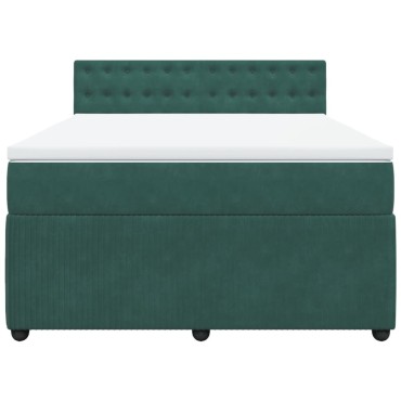 vidaXL Κρεβάτι Boxspring με Στρώμα Σκούρο Πράσινο 140x200εκ. Βελούδινο
