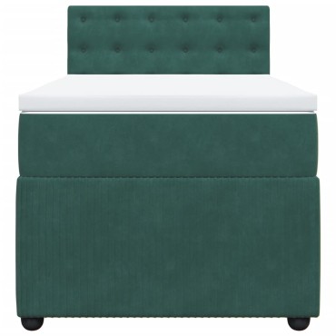 vidaXL Κρεβάτι Boxspring με Στρώμα Σκούρο Πράσινο 90x190 εκ. Βελούδινο