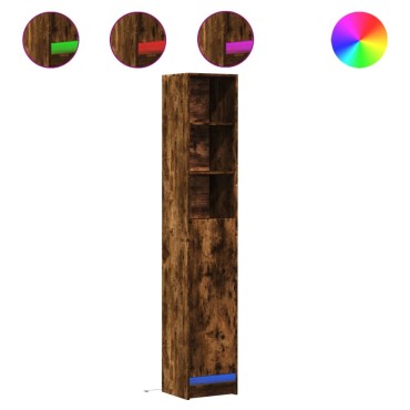 vidaXL Ντουλάπι με Φώτα LED Δρυς 36x32,5x200cm Επεξεργασμένο Ξύλο 1 τεμ.