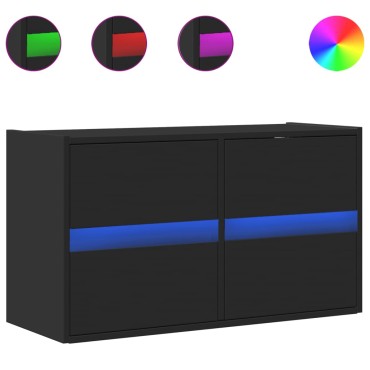 vidaXL Έπιπλο Τοίχου Τηλεόρασης με LED Μαύρο 80x31x45cm