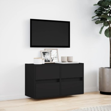 vidaXL Έπιπλο Τοίχου Τηλεόρασης με LED Μαύρο 80x31x45cm