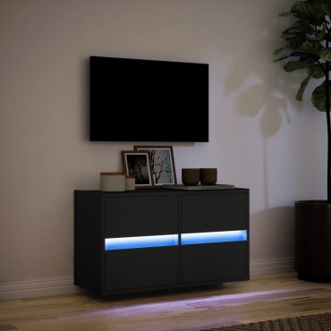 vidaXL Έπιπλο Τοίχου Τηλεόρασης με LED Μαύρο 80x31x45cm