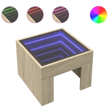 vidaXL Τραπεζάκι Σαλονιού Άπειρο Φως LED Sonoma Δρυς 40x40x30cm 1 τεμ.