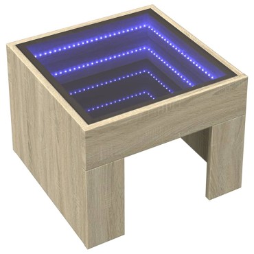 vidaXL Τραπεζάκι Σαλονιού Άπειρο Φως LED Sonoma Δρυς 40x40x30cm 1 τεμ.
