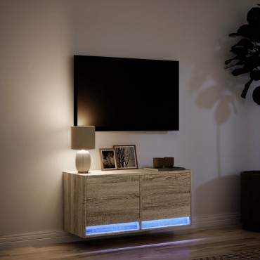 vidaXL Έπιπλο Τοίχου Τηλεόρασης με LED Sonoma Δρυς 80x31x38cm