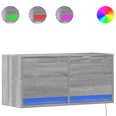 vidaXL Έπιπλο Τοίχου Τηλεόρασης με LED Γκρι Sonoma 80x31x38cm