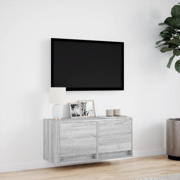 vidaXL Έπιπλο Τοίχου Τηλεόρασης με LED Γκρι Sonoma 80x31x38cm