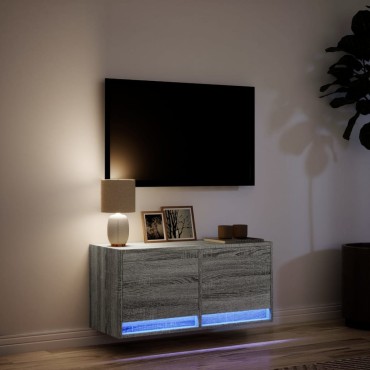 vidaXL Έπιπλο Τοίχου Τηλεόρασης με LED Γκρι Sonoma 80x31x38cm