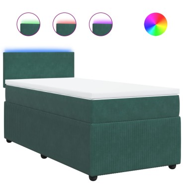 vidaXL Κρεβάτι Boxspring με Στρώμα Σκούρο Πράσινο 90x190 εκ. Βελούδινο