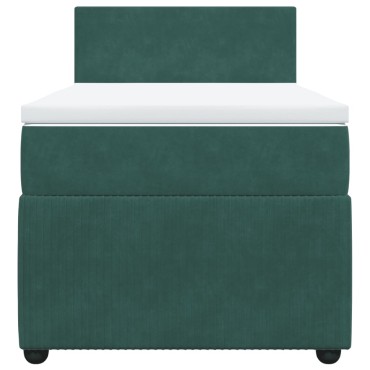vidaXL Κρεβάτι Boxspring με Στρώμα Σκούρο Πράσινο 90x190 εκ. Βελούδινο