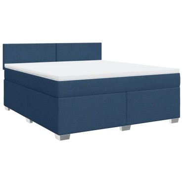vidaXL Κρεβάτι Boxspring με Στρώμα Μπλε 180x200 εκ. Υφασμάτινο