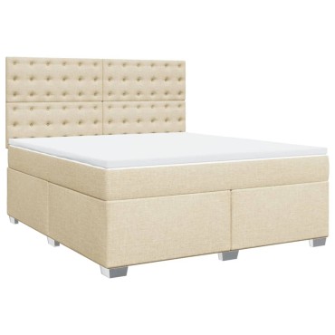 vidaXL Κρεβάτι Boxspring με Στρώμα Κρεμ 180x200cm Υφασμάτινο 1 τεμ. - Διπλό