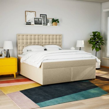 vidaXL Κρεβάτι Boxspring με Στρώμα Κρεμ 180x200cm Υφασμάτινο 1 τεμ. - Διπλό