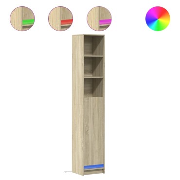 vidaXL Ντουλάπι με Φώτα LED Sonoma Δρυς 36x32,5x200cm Επεξ. Ξύλο 1 τεμ.
