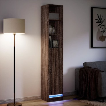vidaXL Ντουλάπι με Φώτα LED Καφέ Δρυς 36x32,5x200cm Επεξ. Ξύλο 1 τεμ.
