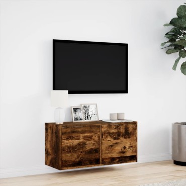 vidaXL Έπιπλο Τοίχου Τηλεόρασης με LED Καπνιστή Δρυς 80x31x38cm