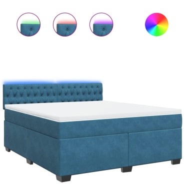 vidaXL Κρεβάτι Boxspring με Στρώμα Μπλε 180x200 εκ. Βελούδινο