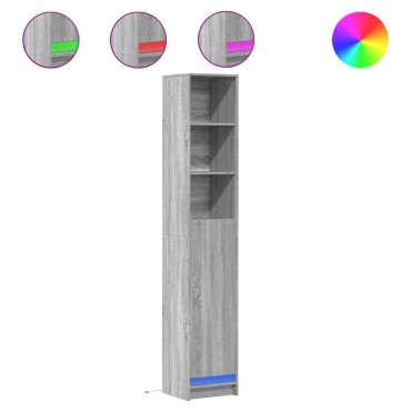 vidaXL Ντουλάπι με Φώτα LED Γκρι Sonoma 36x32,5x200cm Επεξ. Ξύλο 1 τεμ.