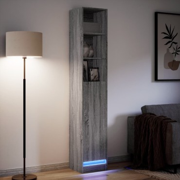 vidaXL Ντουλάπι με Φώτα LED Γκρι Sonoma 36x32,5x200cm Επεξ. Ξύλο 1 τεμ.