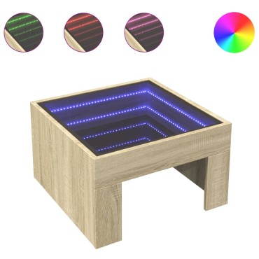 vidaXL Τραπεζάκι Σαλονιού Άπειρο Φως LED Sonoma Δρυς 50x50x30cm 1 τεμ.