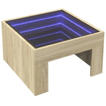 vidaXL Τραπεζάκι Σαλονιού Άπειρο Φως LED Sonoma Δρυς 50x50x30cm 1 τεμ.