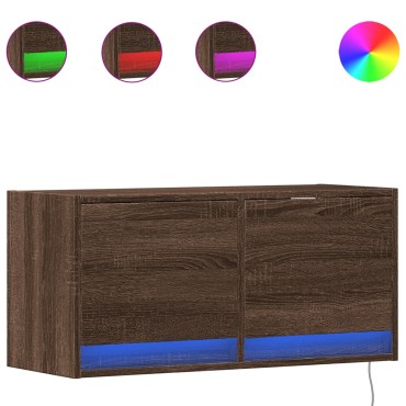 vidaXL Έπιπλο Τοίχου Τηλεόρασης με LED Καφέ Δρυς 80x31x38cm