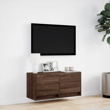 vidaXL Έπιπλο Τοίχου Τηλεόρασης με LED Καφέ Δρυς 80x31x38cm