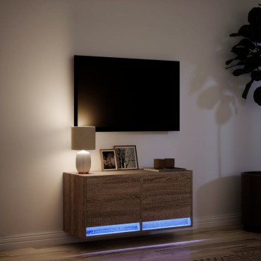 vidaXL Έπιπλο Τοίχου Τηλεόρασης με LED Καφέ Δρυς 80x31x38cm